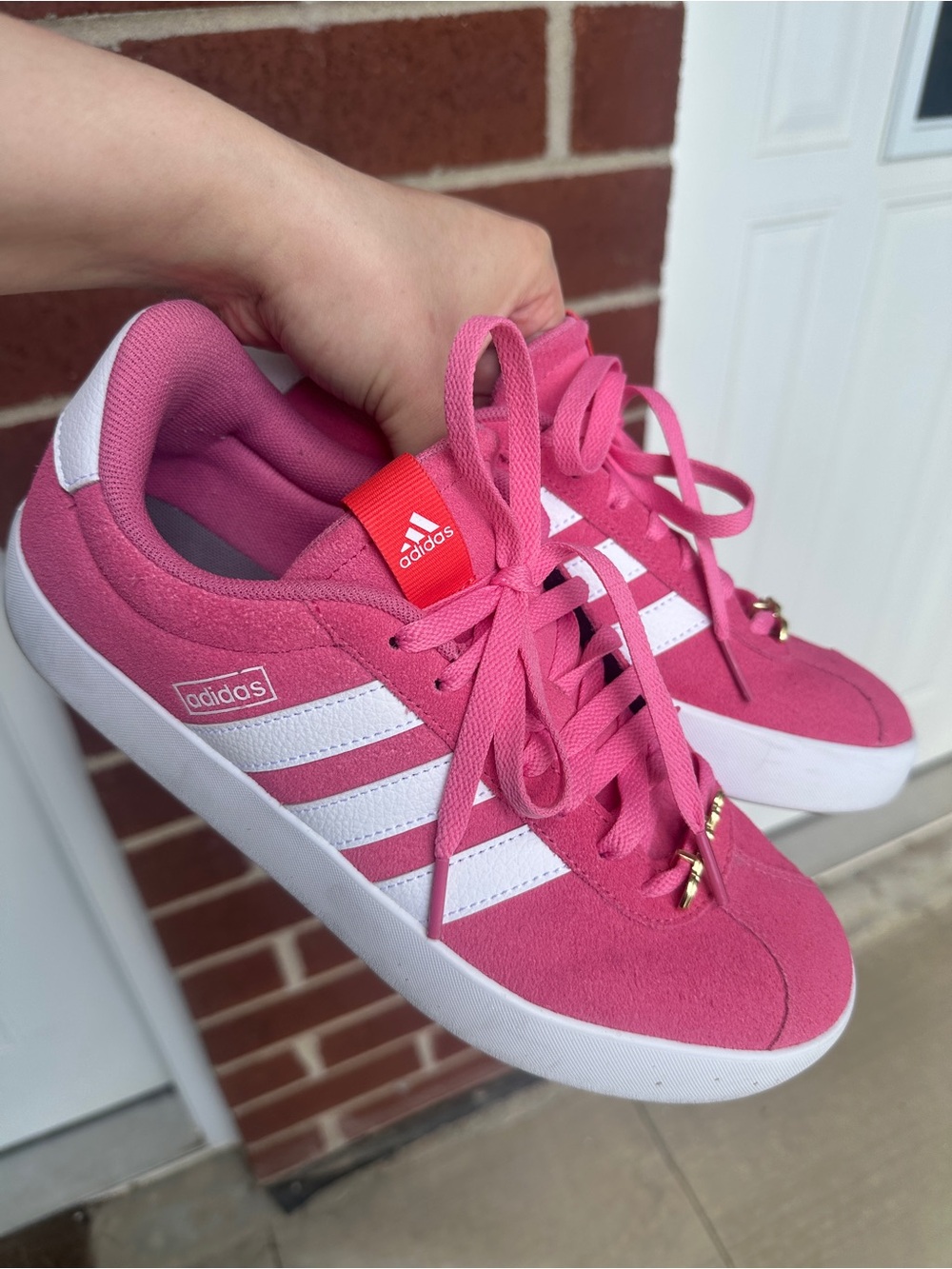 adidas Pink Suede Women's Classic Sneakers with White Stripes